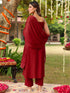 Janasya Women's Maroon Chanderi Silk Zari Embroiderd A-line Kurta Set